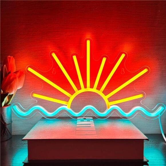 Sunrise Sunset Neon Sign Sun Wave LED Light Wall Decor Bedroom Party Bar Beach - Picture 1 of 7